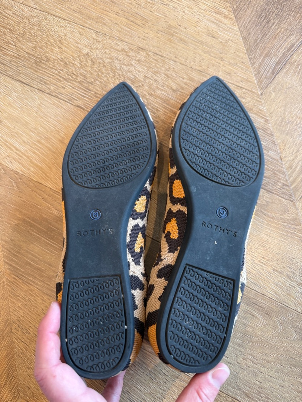 Rothy's Leopard Print Pointed Toe Flats in Black and Tan - Picture 3 of 12